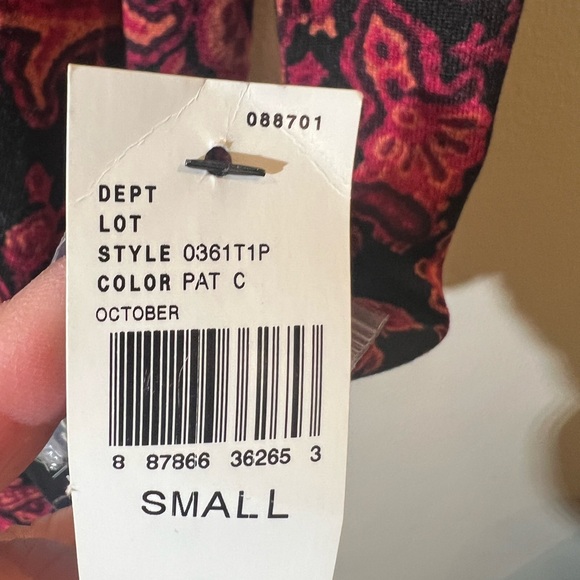 AGB paisley dress women S print high neck midi 3/4 sleeve red lightweight new - Picture 6 of 14